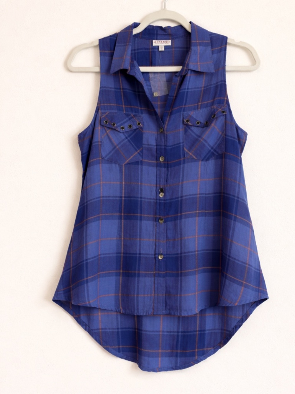 Shyanne Blue Plaid Sleeveless Button-Up Shirt